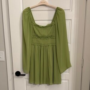 Long sleeve boho mini dress with sheer sleeves